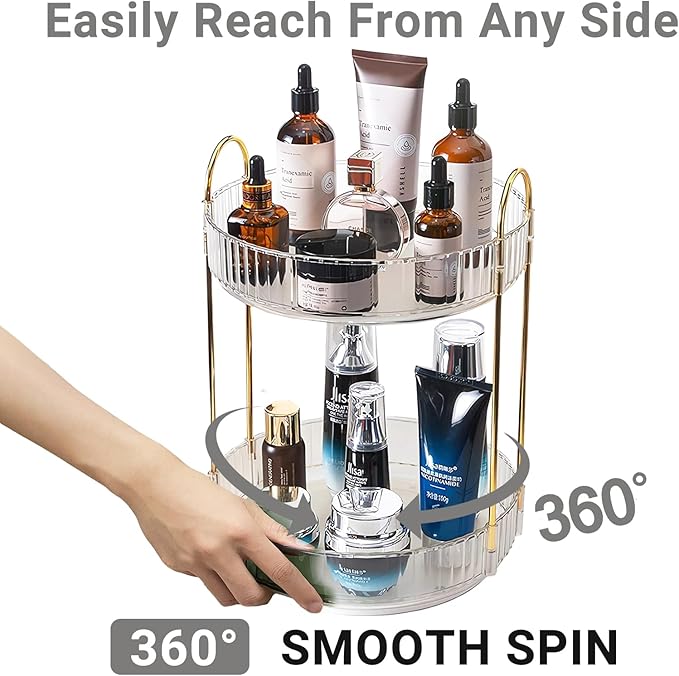 360 Rotating Makeup Organizer,2 Tier Large Capacity Make Up Organizers and Storage,Skincare Perfume Vanity Organizers,Bathroom Cosmetics Storage Organizer Countertop(Clear-2 Tier)-NeatNest