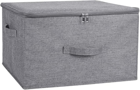 ANMINY Storage Bins with Zipper Lids 51.9 Qt Lidded Fabric Storage Boxes Baskets Cubes with Handles Collapsible Washable Cotton Linen Closet Shelf Clothes Organizer - Gray, Extra Large-NeatNest