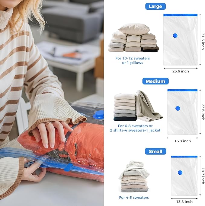 10 Pack Travel Vacuum Storage Bags with USB Electric Pump, Combo Space Saver Vacuum Seal Bags for Clothing Travel Vaccine Sealed Storage Bag for Blankets Clothes Comforters Luggage, Clear-NeatNest