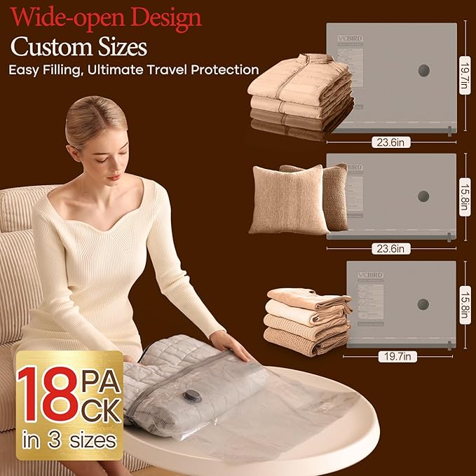 Vacuum Storage Bags for Travel with Rechargeable air Pump, 18 Pack Carry-on Size Compression Packing for Luggage and Suitcase, Space Saver Bags for Clothes and Clothing Travel-NeatNest