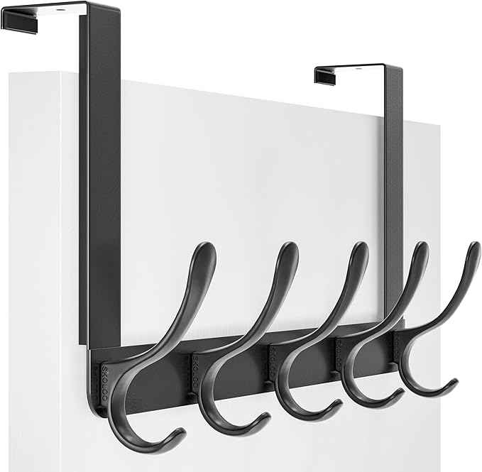 SKOLOO Over The Door Hook, Door Hanger Hooks for Hanging Clothes, Towels, Coats, Hats, Over The Door Towel Hook - Black, Assembly Required