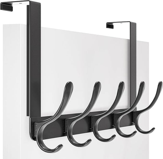 SKOLOO Over The Door Hook, Door Hanger Hooks for Hanging Clothes, Towels, Coats, Hats, Over The Door Towel Hook - Black, Assembly Required