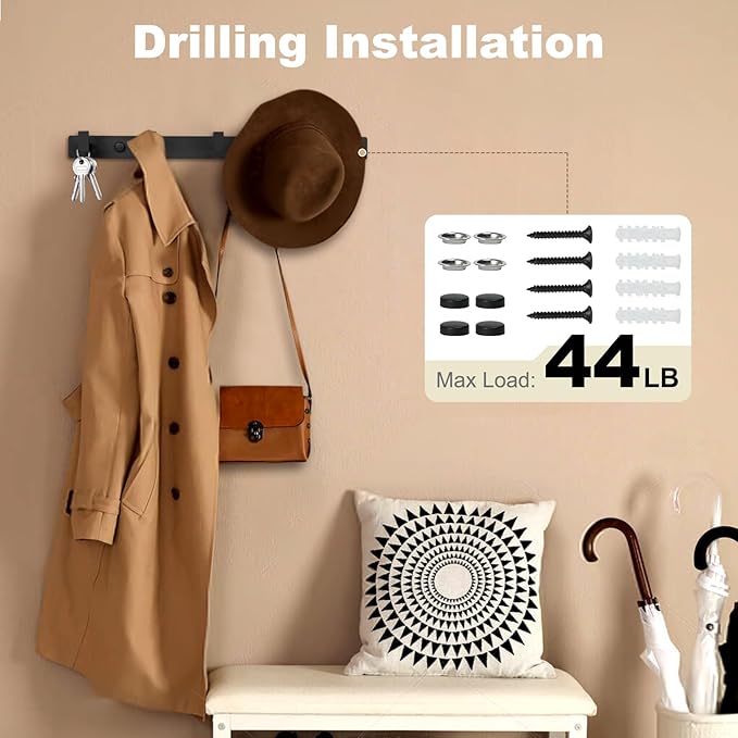 Coat Rack Wall Mount, Metal Coat Hanger with 5 Hooks, Heavy Duty, Black, 2 Pcs-NeatNest