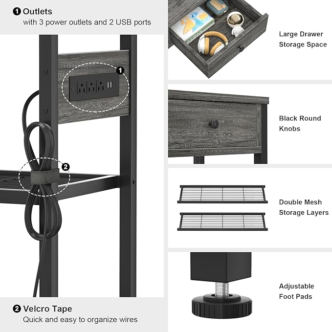 Ecoprsio Entryway Table with Outlets and USB Ports, Small Console Table with 2 Drawers, Sofa Table with Storage Shelves for Living Room, Couch, Hallway, Foyer, Kitchen Counter, 32'', Grey Oak-NeatNest
