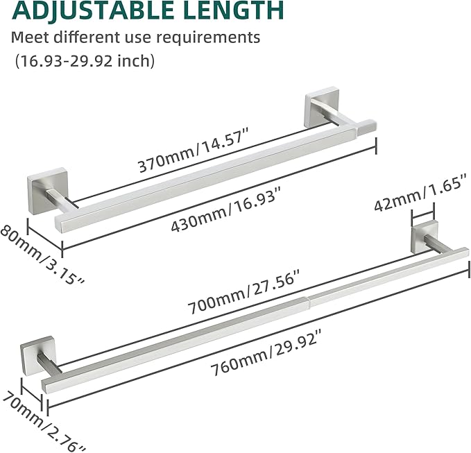 Alise Bathroom Towel Bar, Adjustable 17-30 Inch Single Towel Racks SUS304 Stainless Steel Towel Holder, Towel Racks for Bathroom Wall Mounted Towel Rack,Brushed Nickel