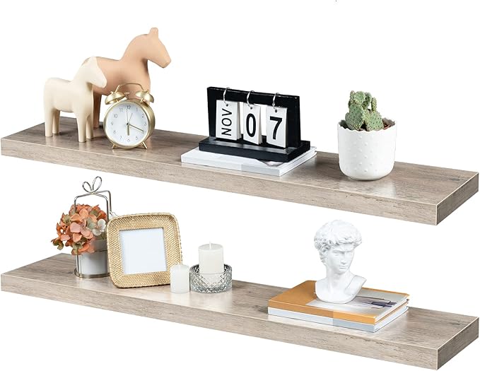 HOOBRO Floating Shelves for Wall, Wall Mounted Shelf Set of 2, 39.4" Hanging Shelf with Invisible Brackets, for Wall in Bathroom, Bedroom, Toilet, Kitchen, Livingroom, Office, Greige BG100BJP201-NeatNest