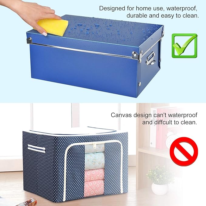 SEEKIND photo boxes storage, storage boxes with lids and Handles, 3 in 1 Set, Multiple Size(Small/Medium/Large) Plastic Box for Photos, Document, Cosmetic, Socks, Snacks, Etc(Blue)-NeatNest