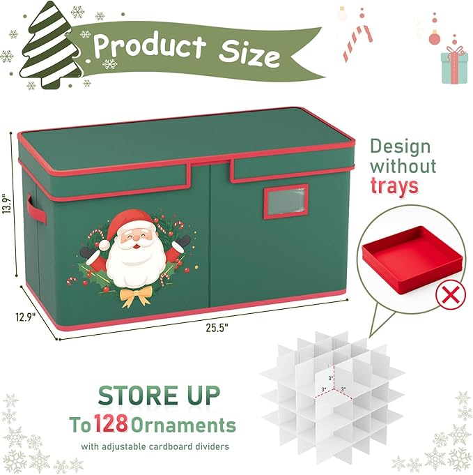 Christmas Ornament Storage Box Christmas Ornament Storage 128 Ornaments Slots 600D Oxford Material Christmas Ornaments Organizer Containers with Handles Holiday Organizer Storage Box-NeatNest
