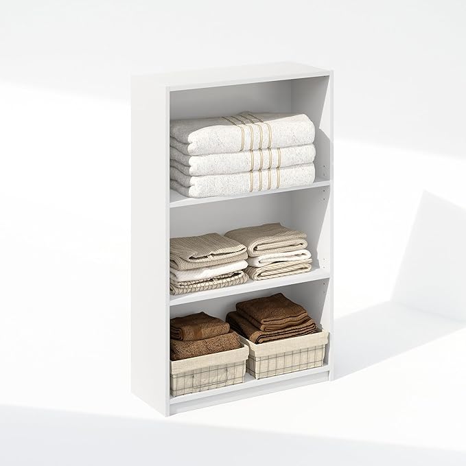 Furinno Reed 3-Tier Multipurpose Adjustable Shelf Clothing & Closet Storage Organization, White-NeatNest