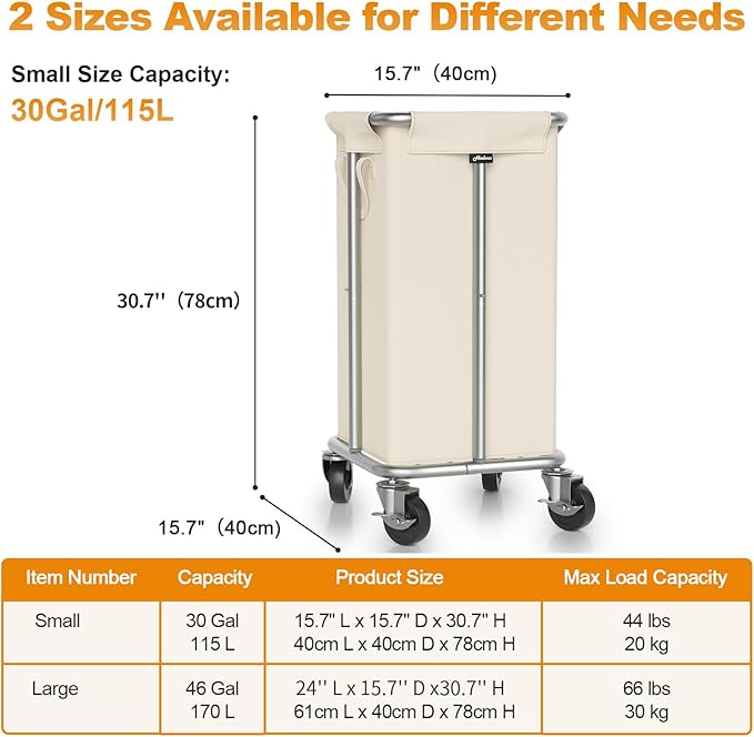 Laundry Basket with Wheels, 115L Rolling Laundry Hamper Large Dirty Clothes Hamper Cart with Steel Frame and Removable Bag, Bedroom Bathroom Dorm Room Laundry Room Organization Hampers, Beige