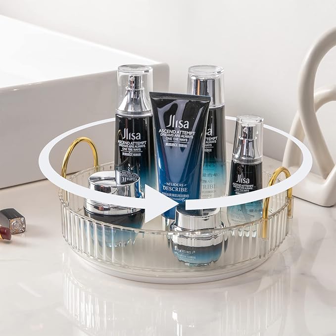 Rotating Makeup Organizer for Vanity, High-Capacity Skincare Clear Make Up Storage Perfume Organizers Cosmetic Dresser Organizer Countertop 360 Spinning (Clear, 1 Tier)-NeatNest