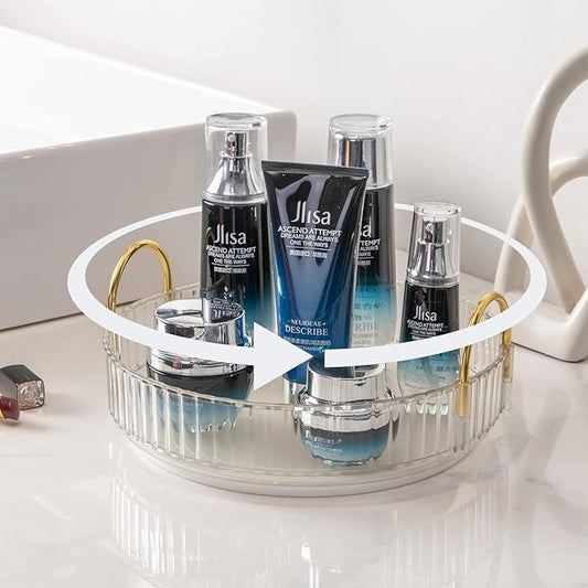 Rotating Makeup Organizer for Vanity, High-Capacity Skincare Clear Make Up Storage Perfume Organizers Cosmetic Dresser Organizer Countertop 360 Spinning (Clear, 1 Tier)-NeatNest