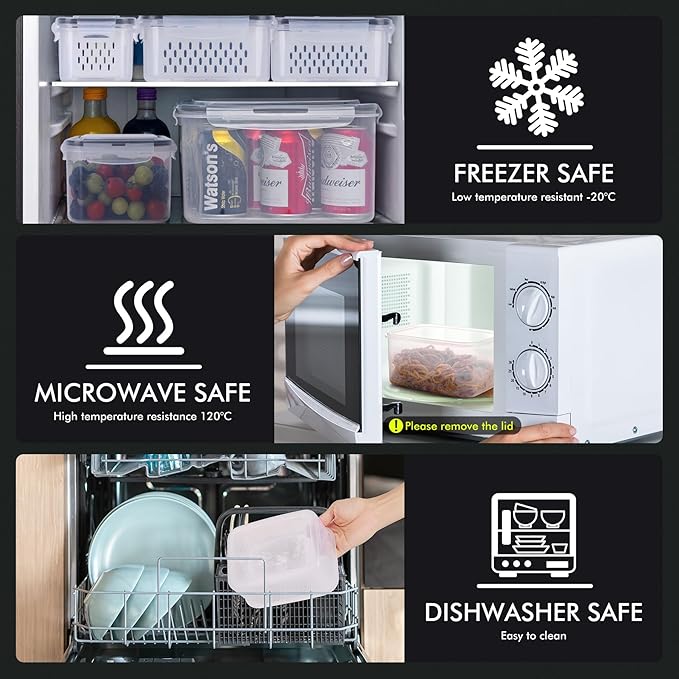 HOTEC 5-Pack Large Fruit Storage Container with Removable Colander, BPA Free Dishwasher & microwave safe Largest 4.15L