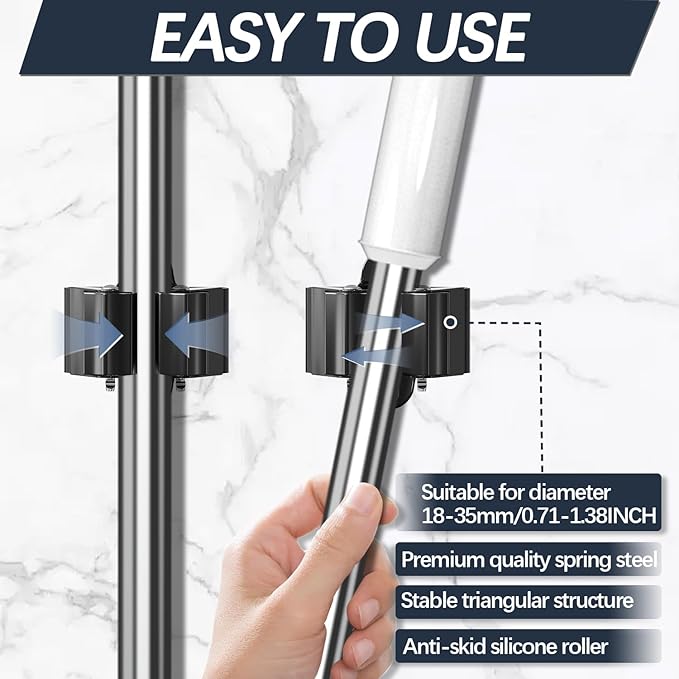 3-H Stainless Steel Broom Holder Wall Mount 30-Pack- Heavy Duty Mop Organizer, Wall Mounted Broom Storage with Secure Mounting for Kitchen Laundry Garage Bathroom (Space Saving)