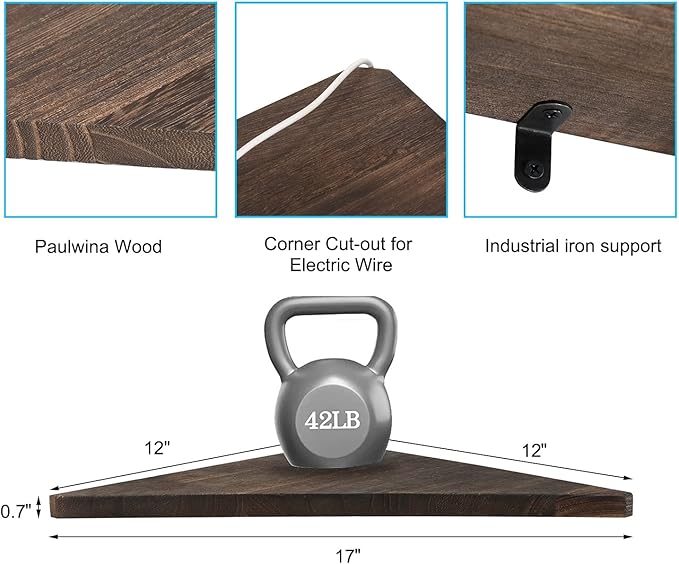 Joiishom Corner Wall Shelf Set of 3, Floating Corner Shelves, Rustic Wood Wall Storage Display Shelves for Living Room, Bedroom, Bathroom, Kitchen (Dark Brown)-NeatNest