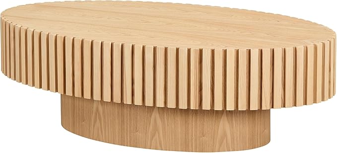 Kevinplus Oak Oval Modern Coffee Table for Living Room, Contemporary Circle Fluted Drum, Easy Assembly, Wood (43.7'' x 24.8'' x 13.38'')