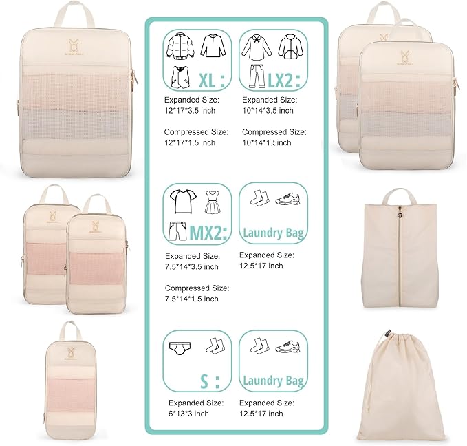 Expandable Compression Packing Cubes for Suitcases,6 Set Lightweight Compressible Travel Packing Organizer for Carry on Suitcase,Organizer Bags Set as Travel Essentials for Women-NeatNest