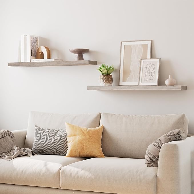 HOOBRO Floating Shelves for Wall, Wall Mounted Shelf Set of 2, 39.4" Hanging Shelf with Invisible Brackets, for Wall in Bathroom, Bedroom, Toilet, Kitchen, Livingroom, Office, Greige BG100BJP201-NeatNest