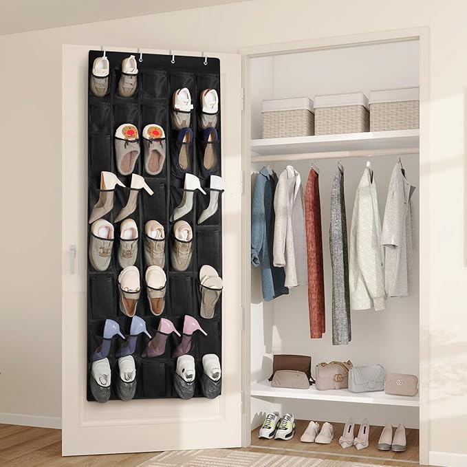 FENTEC 40 Large Pockets Over The Door Shoe Organizer, Mesh Hanging Shoe Organizer Shoe Rack for Closet Mesh Closet Shoe Holder, Over Door Organizer, Shoe Organizer for Wall, Black, 1 Pack-NeatNest