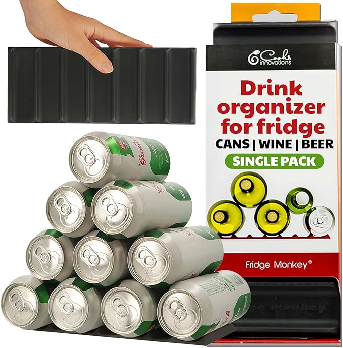 Cooks Innovations Drink Organizer for Fridge, Soda Can Refrigerator Organizers and Storage, Beer-Wine-Water Bottle Holder, Fridge Monkey - Durable Non-Slip Anti-Roll-NeatNest