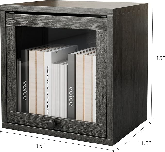 FUSUNBAO Magic DIY Cube Storage Organizer Stackable Cubes for Home Books Clothes Toy-Modular Cubby Storage System-Office Cubical-Bookcase Closet(French Oak, Glass Door Cube)-NeatNest