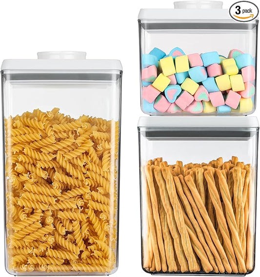 Food Airtight Containers storage with Lids 3 Pack (1800ml + 1200ml + 500ml) One Button Open/POP UP/Kitchen Storage Organization for Coffee Tea Brown Sugar Cereals
