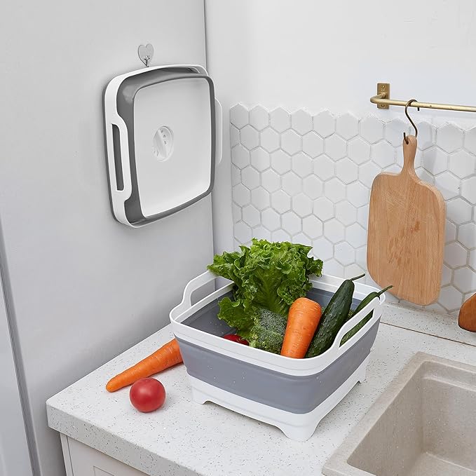 Collapsible Dish Tub 2X9L-Collapsible Basin Bucket Portable Sink-Outdoor Multiuse Foldable Sink Tub Wash Dish Basin for Kitchen Basin RV Camping (Grey+Grey)-NeatNest