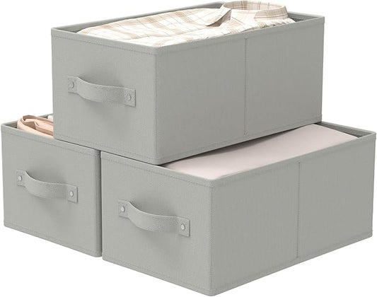 Foldable Closet Organizer, 3 Pack Cube Storage Bin, Clothes Basket for Shelves with 2 Handles, Saving Space, Grey, 18.5 x 11 x 7.9 In, XSNY11GL-3-NeatNest