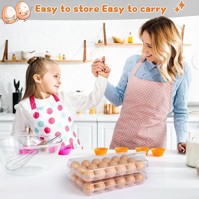 Egg holder for fridge - deviled egg containers with lid, Clear Stackable Plastic Egg Holder, Space-Saving 18 Egg refrigerator Organizer (Clear, Pack of 01)