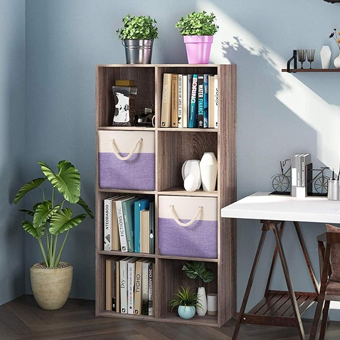 PRANDOM Large Foldable Cube Storage Bins 11x11 inch [2-Pack] Fabric Linen Storage Baskets Cubes Drawer with Cotton Handles Organizer for Shelves Nursery Closet Bedroom Purple-NeatNest