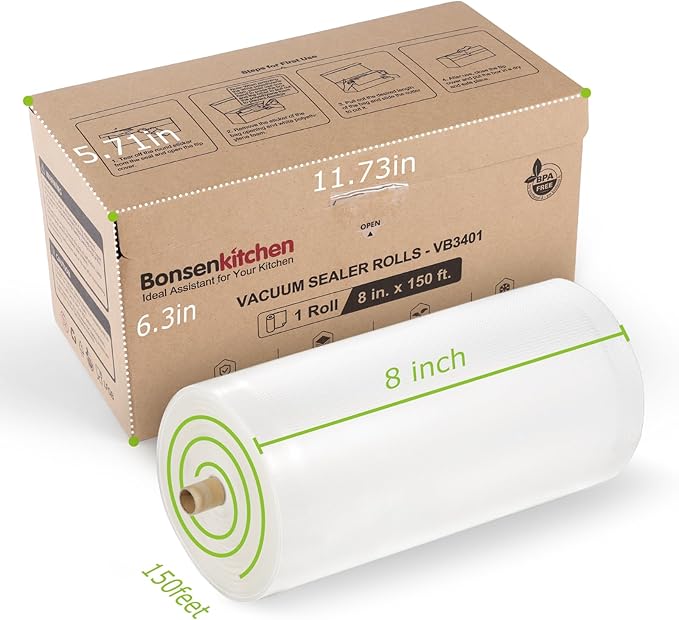 [2025 New] Bonsenkitchen 8” x 150’ Vacuum Sealer Bags Rolls with Cutter for Food Storage, Commercial Grade, BPA Free, Great for Meal Prep and Sous Vide Cooking-NeatNest