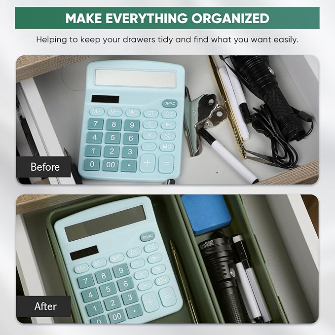32 Pcs Desk Drawer Organizer Office Organization Tray Versatile Vanity Organizer with Nonslip Pads Makeup for Divider Drawer Storage Box Container for Kitchen Bedroom(Dark Green)