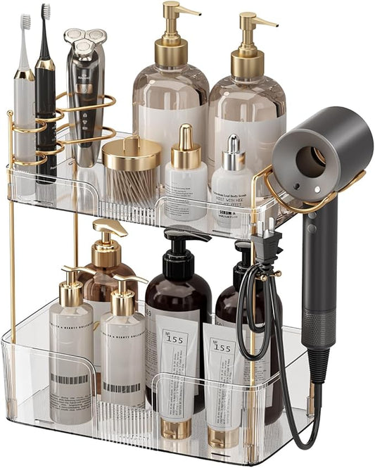 Bathroom Counter Organizer, Large Makeup Organizer Countertop, Shelf Storage, Vanity Tray, Easily Assemble for Bathroom Organizers and Storage, Undersink, Cabinet, 2 Tiers Clear-NeatNest