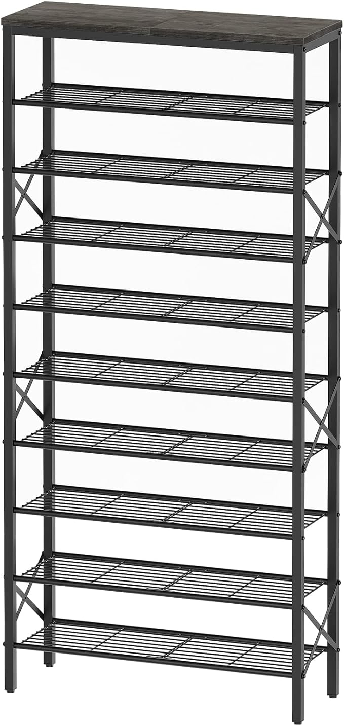 10 Tier Shoe Rack, Large Capacity Shoe Storage Organizer Holds 40 Pairs, Durable and Stable, for Entryway, Hallway, Closet, Dorm Room, Charcoal SS10BCG1-NeatNest