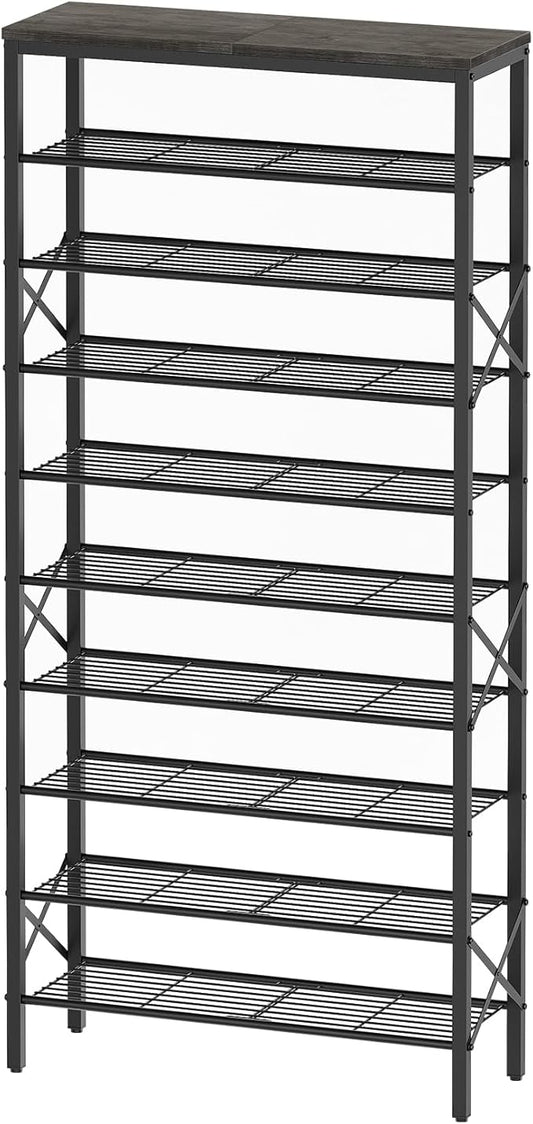 10 Tier Shoe Rack, Large Capacity Shoe Storage Organizer Holds 40 Pairs, Durable and Stable, for Entryway, Hallway, Closet, Dorm Room, Charcoal SS10BCG1-NeatNest