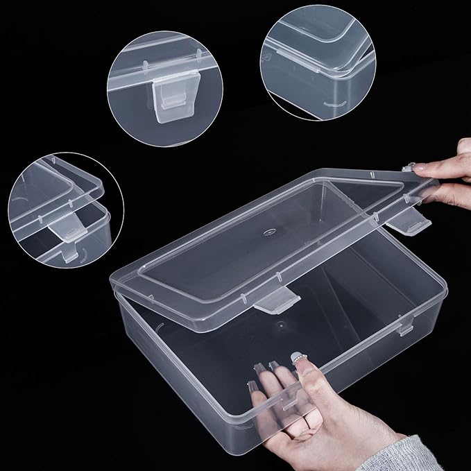 Clear Container with Lid, 4 Packs Rectangular Plastic Storage Box with Lid 8.74''×6.73”×1.6'' Clear Containers for Storage, Beads, Crafts Accessories-NeatNest