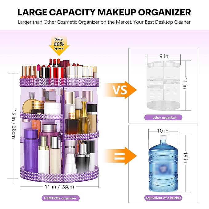 360 Degree Rotating Makeup Organizer, Extra Large Capacity Cosmetics Organizer, Removable 7 Layers Skincare Organizers, Spinning Perfume Organizer, Dresser Organizer Countertop (Purple)-NeatNest