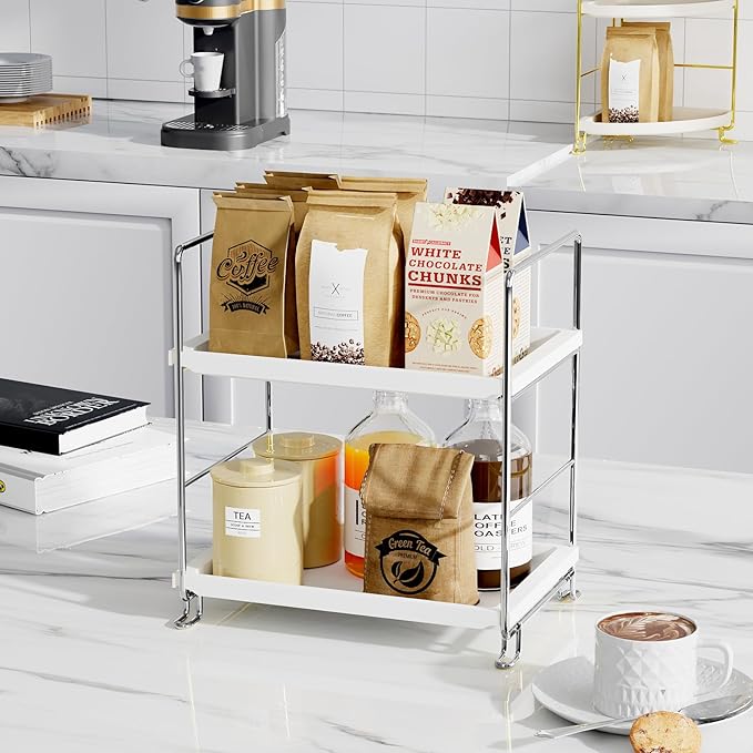 FSyueyun 2-Tier Bathroom Countertop Organizer, Tool-Less Installation Premium Plastics Makeup Shelf Organizer Perfume Skincare for Dresser Vanity Tray Organizers and Storage (Sliver)-NeatNest