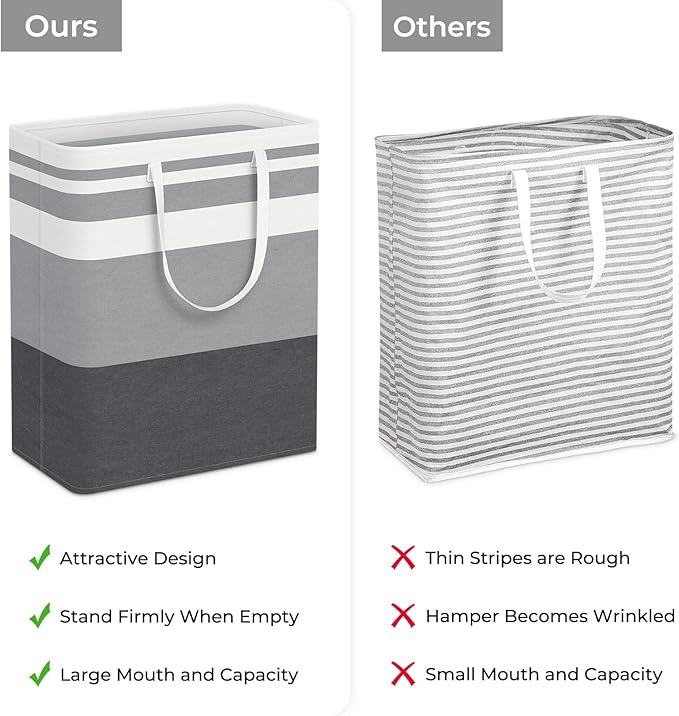 HomeHacks 2 Pack Large Laundry Baskets, Waterproof, Freestanding Laundry Hampers, Collapsible Clothes Hamper with Reinforced Handles in Laundry, College Dorm, Bathroom, Bedroom (Grey+Blue, 125Lx2)-NeatNest