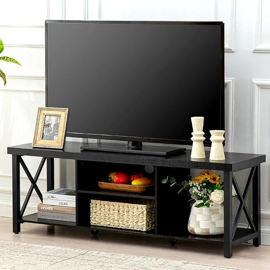 GAZHOME TV Stand for TV up to 65 Inches, TV Cabinet with Open Storage, TV Console Unit with Shelving for Living Room, Entertainment Room, Black-NeatNest