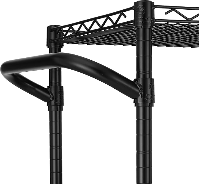Finnhomy 3 Tier Heavy Duty Commercial Grade Utility Cart, Wire Rolling Cart with Handle Bar, Steel Service Cart with Wheels, Kitchen Carts on Wheels, Metal Cart Shelf Size 18" D x 36" W, NSF, Black