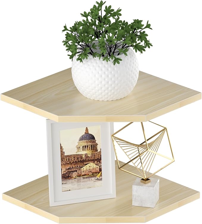 JJL Corner Shelves, 12 Inch Corner Shelf Wall Mounted with Wire Hole, 2 Tier 13.3 Inch Deep Wooden Corner Hanging Shelving for Wall Storage, for Speaker, Cable Box, Light White-NeatNest