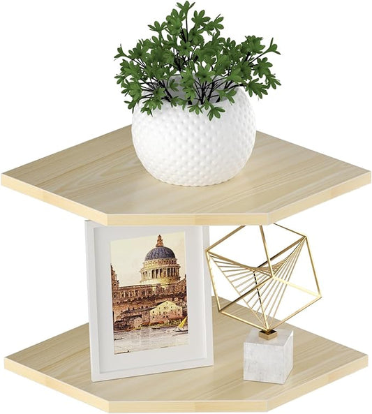 JJL Corner Shelves, 12 Inch Corner Shelf Wall Mounted with Wire Hole, 2 Tier 13.3 Inch Deep Wooden Corner Hanging Shelving for Wall Storage, for Speaker, Cable Box, Light White-NeatNest