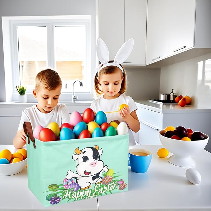 Cow Easter Basket for Kid Large Empty Baby Rectangular Cute Easter Gift Storage Basket Bunny Eggs Décor (Cow)-NeatNest