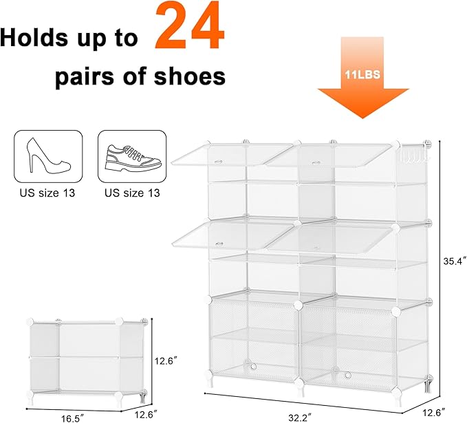 AWTATOS Shoe Rack, 6 Tier Shoe Storage Cabinet with Door, 24 Pair Shoe Organizer Shelves for Closet Hallway Bedroom Entryway, Transparent Twill-NeatNest