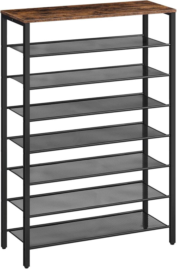 8-Tier Shoe Rack, Large Capacity Shoe Shelf, Shoe Organizer for Entryway, 28-32 Pairs of Shoes, Stable Sturdy, Tall Shoe Rack with Adjustable Metal Mesh Shelves, Rustic Brown SRHR1801Z-NeatNest