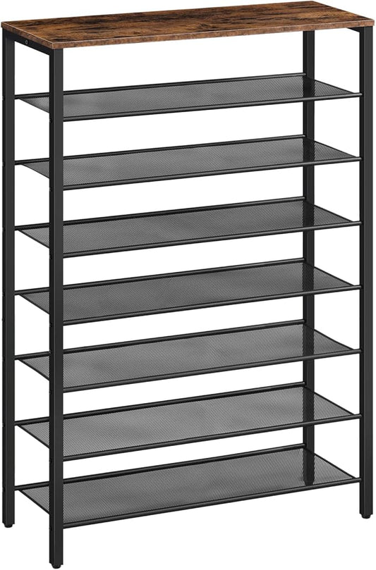 8-Tier Shoe Rack, Large Capacity Shoe Shelf, Shoe Organizer for Entryway, 28-32 Pairs of Shoes, Stable Sturdy, Tall Shoe Rack with Adjustable Metal Mesh Shelves, Rustic Brown SRHR1801Z-NeatNest