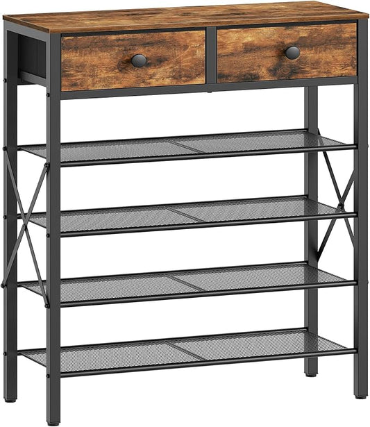 5 Tier Shoe Rack, Large Capacity Shoe Storage Organizer, Metal Shoe Shelf with Drawer and Wooden Top, for 20 Pairs of Shoes, for Entryway, Closet, Rustic Brown and Black SS25BRY1N1-NeatNest