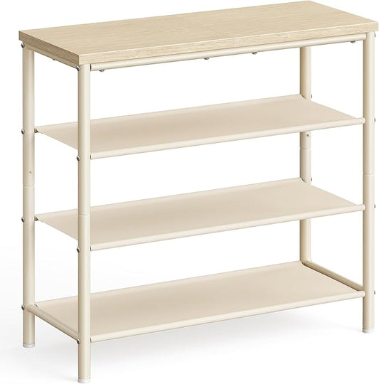 VASAGLE Shoe Rack, 4-Tier Shoe Storage Organizer for Entryway and Closet, Holds 9-12 Pairs of Shoes, 3 Fabric Shelves, Steel Frame, Modern, Natural Beige and Pearl White ULBS035K01-NeatNest
