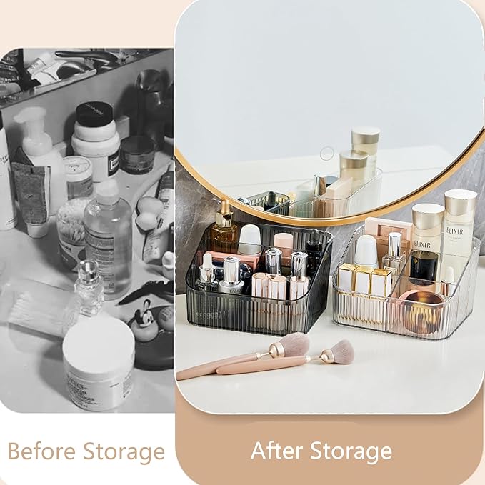Makeup Organizer Cosmetics Storage Box, Large Capacity Make Up Brush Holder Organizer Vanity Accessories, Bathroom Countertops, Desk Storage Container, Cosmetic Display cases(White-L)-NeatNest